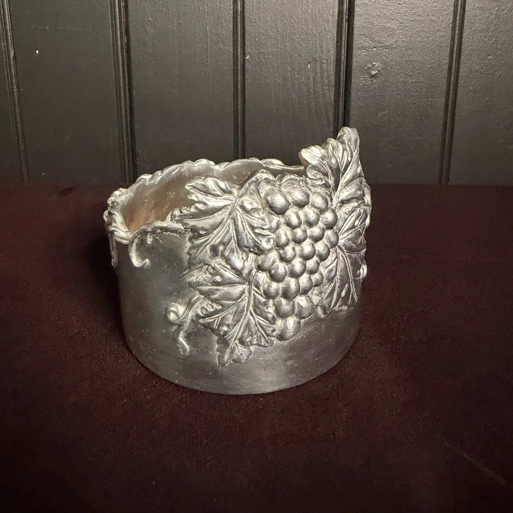 Vintage Ornate Silver Cuff with Leaf and Berry Wine Bottle Coaster